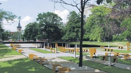 Предложение архитекторов Владимира и Крыштофа Штульцов и Яна Враны предусматривает мост для автомобилей и трамваев по оси улиц Йечна-Ресслова над сниженной поверхностью площади